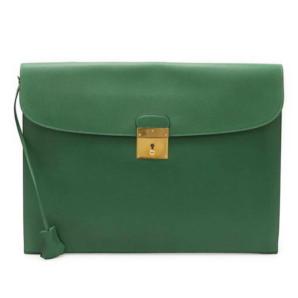 Hermes Kiris Clutch Bag Green Leather